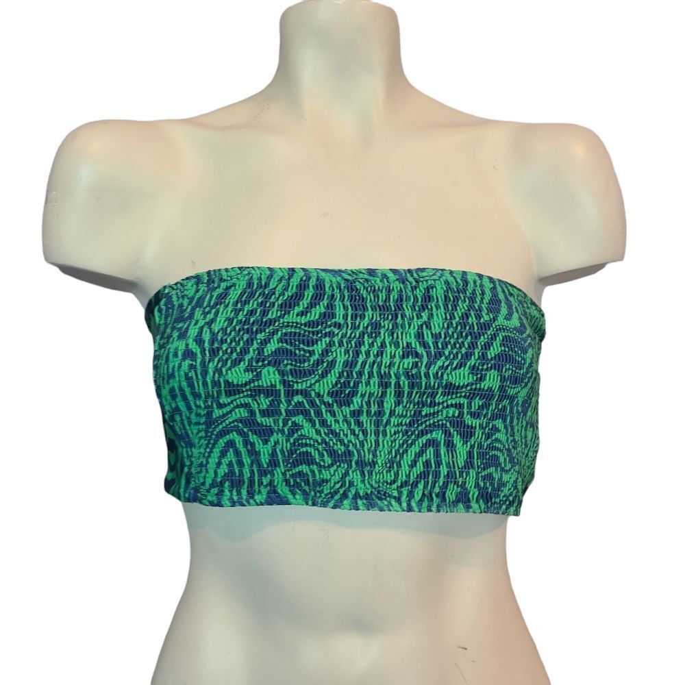 TOP SHOP Green & Navy Bandeau Top